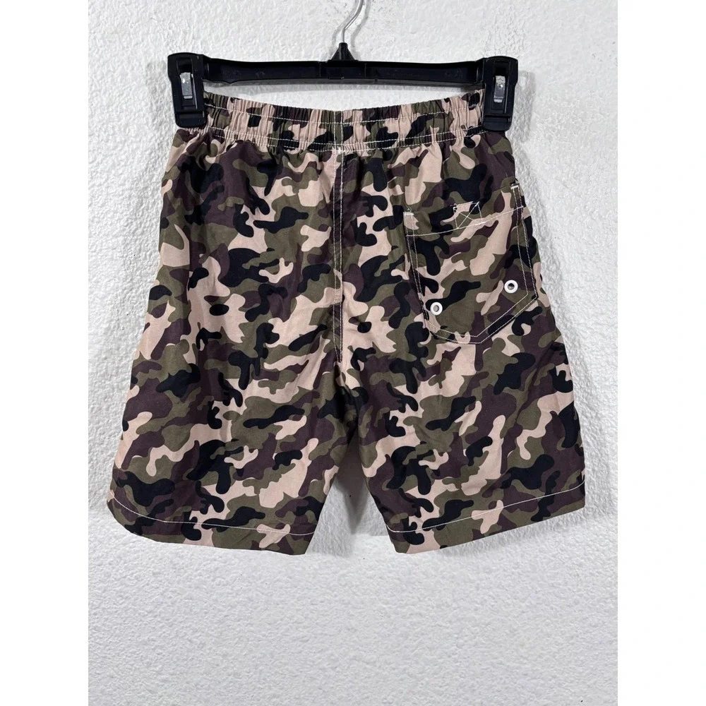 Kute'n'Koo Swim Trunks Youth Size M Green Camo Mesh Lined Board Shorts
